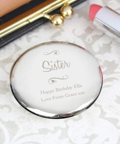 Personalised Any Message Swirls & Hearts Compact Mirror