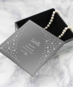 Personalised Any Message Swirls & Hearts Diamante Glass Trinket Box