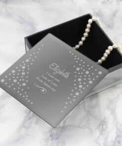 Personalised Any Message Swirls & Hearts Diamante Glass Trinket Box