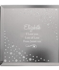 Personalised Any Message Swirls & Hearts Diamante Glass Trinket Box