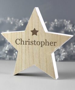 Personalised Any Name Rustic Wooden Star Decoration