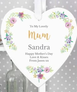 Personalised Any Role ‘Floral Watercolour’ Large Wooden Heart Decoration