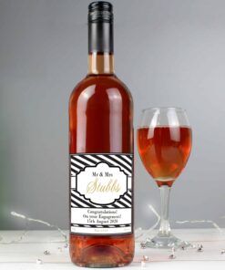 Personalised Art Deco Striped Rose Wine