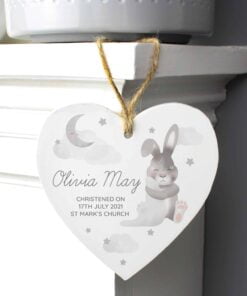 Personalised Baby Bunny Wooden Heart Decoration