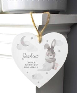 Personalised Baby Bunny Wooden Heart Decoration