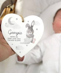 Personalised Baby Bunny Wooden Heart Decoration