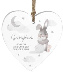 Personalised Baby Bunny Wooden Heart Decoration