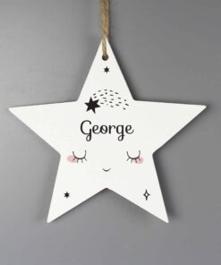 Personalised Baby Moon Wooden Star Decoration