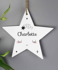 Personalised Baby Moon Wooden Star Decoration