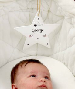 Personalised Baby Moon Wooden Star Decoration