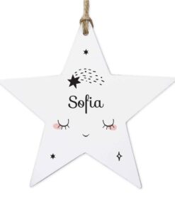 Personalised Baby Moon Wooden Star Decoration