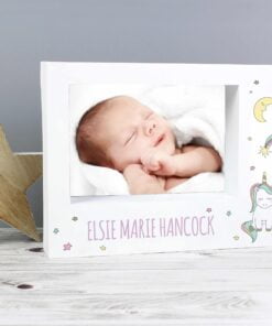 Personalised Baby Unicorn 7×5 Landscape Box Photo Frame