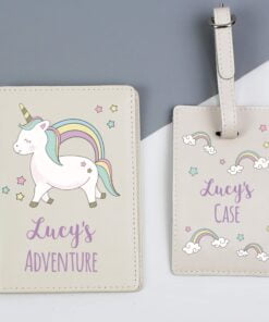 Personalised Baby Unicorn Cream Passport Holder & Luggage Tag Set