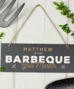 Personalised “Barbeque Grill Master” Printed Hanging Slate Plaque