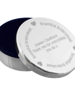 Personalised Beautiful Bridesmaid Round Trinket Box