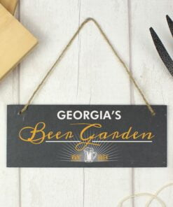 Personalised “”Beer Garden”” Printed Hanging Slate Plaque