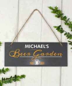Personalised “”Beer Garden”” Printed Hanging Slate Plaque