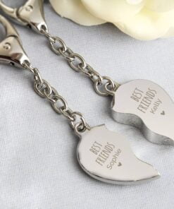Personalised Best Friends Two Hearts Keyring