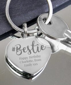 Personalised #Bestie Diamante Heart Keyring