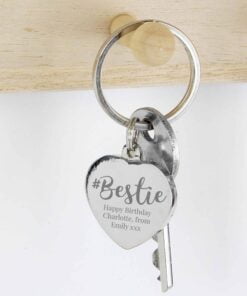Personalised #Bestie Diamante Heart Keyring