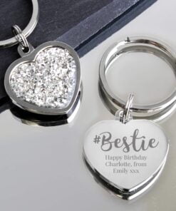 Personalised #Bestie Diamante Heart Keyring