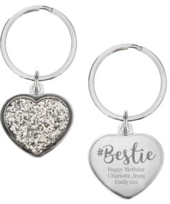 Personalised #Bestie Diamante Heart Keyring