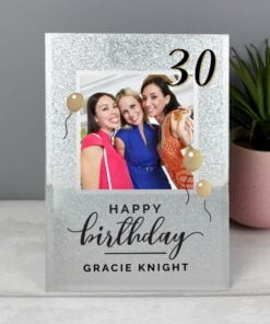 Personalised Birthday 4×4 Glitter Glass Photo Frame