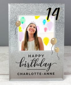 Personalised Birthday 4×4 Glitter Glass Photo Frame