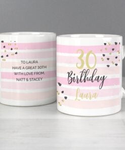 Personalised Birthday Gold and Pink Stripe Mug