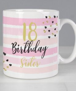 Personalised Birthday Gold and Pink Stripe Mug
