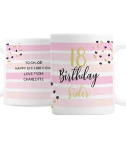 Personalised Birthday Gold and Pink Stripe Mug