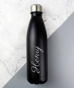 Personalised Black Metal Insulated Drinks Bottle