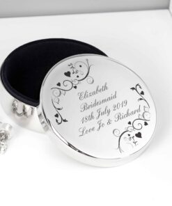 Personalised Black Swirl Round Trinket Box