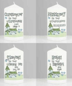 Personalised Blue Church Pillar Candle