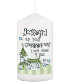 Personalised Blue Church Pillar Candle