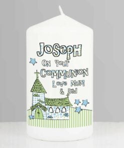 Personalised Blue Church Pillar Candle