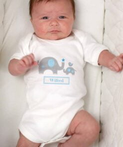 Personalised Blue Elephant 0-3 Months Baby Vest