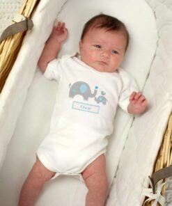 Personalised Blue Elephant 0-3 Months Baby Vest
