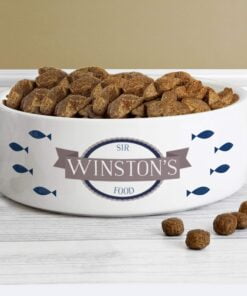 Personalised Blue Fish 14cm Medium White Pet Bowl
