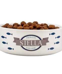 Personalised Blue Fish 14cm Medium White Pet Bowl