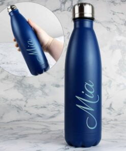 Personalised Blue Metal Insulated Drinks Bottle