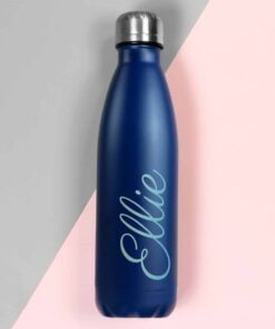 Personalised Blue Metal Insulated Drinks Bottle