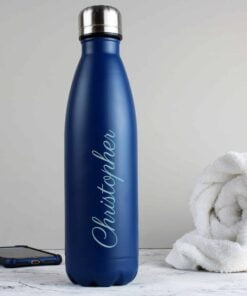 Personalised Blue Metal Insulated Drinks Bottle