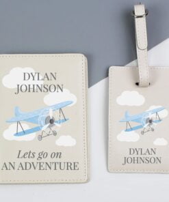 Personalised Blue Plane Passport Holder & Luggage Tag Set