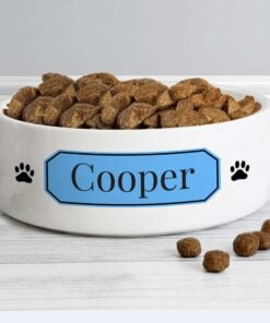 Personalised Blue Plaque 14cm Medium Pet Bowl
