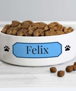 Personalised Blue Plaque 14cm Medium Pet Bowl