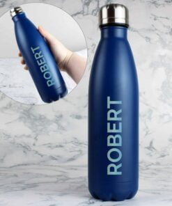 Personalised Bold Name Blue Metal Insulated Drinks Bottle