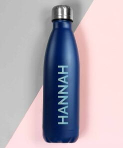 Personalised Bold Name Blue Metal Insulated Drinks Bottle