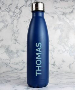 Personalised Bold Name Blue Metal Insulated Drinks Bottle
