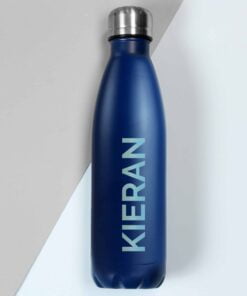 Personalised Bold Name Blue Metal Insulated Drinks Bottle